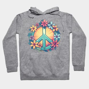 Groovy retro peace sign with pastel flowers Hoodie